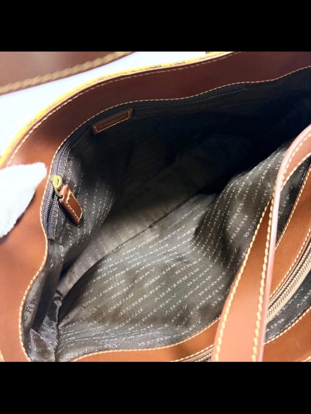 Burberry Beige Check Tote with Brown Leather Handles - Picture 11 of 16